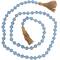 Light Blue Handmade Frosted Glass Beaded Garland with Tassel and Knotted Brown Jute